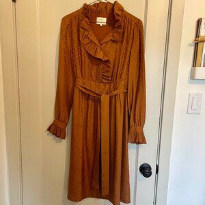 Sezane x Manoush Caramel ruffled silk dress sz 36